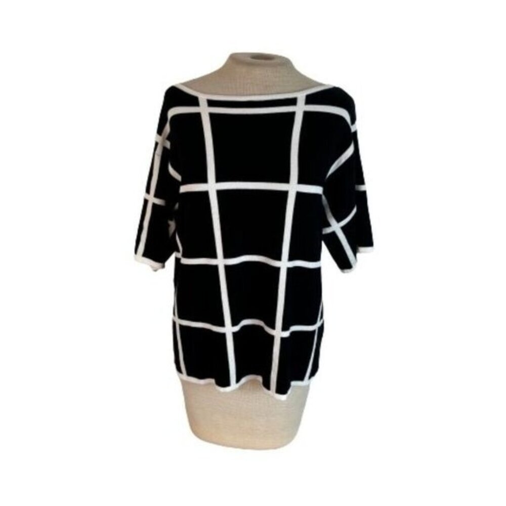 Vince Camuto Window Pane Plaid Sweater Knit Top S Small